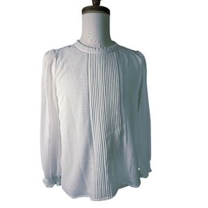 CeCe Women White Cottage Core Long Sleeve Victorian Dainty Blouse Top Size M NWT